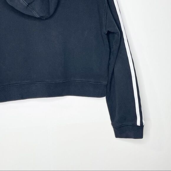 Adidas Black With White Three Stripes Logo Cropped Hooded Sweatshirt Size Small - Picture 8 of 12